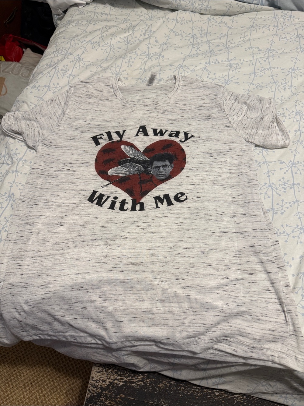 Bella Canvas Light Heather Gray Tee with Red Heart Fly Graphic